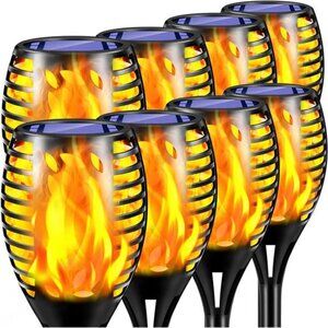 8 Pack Outdoor Flickering Flames Torch Decorative Garden Lights Solar Powered